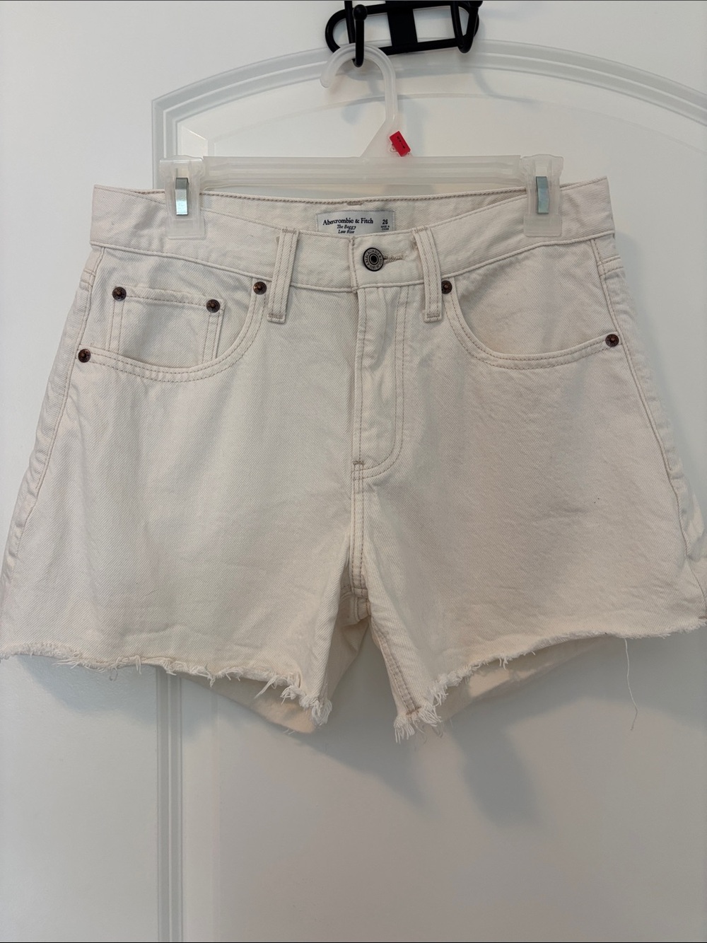 Abercrombie & Fitch Cream High-Rise Denim Cutoff Shorts